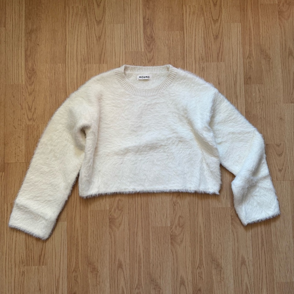 Soft white fuzzy cropped sweater